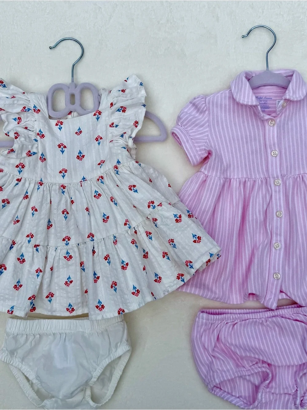 Baby Girl 3M Dress Lot Ralph Lauren OshKosh Floral Pink 2 Outfits Bloomers